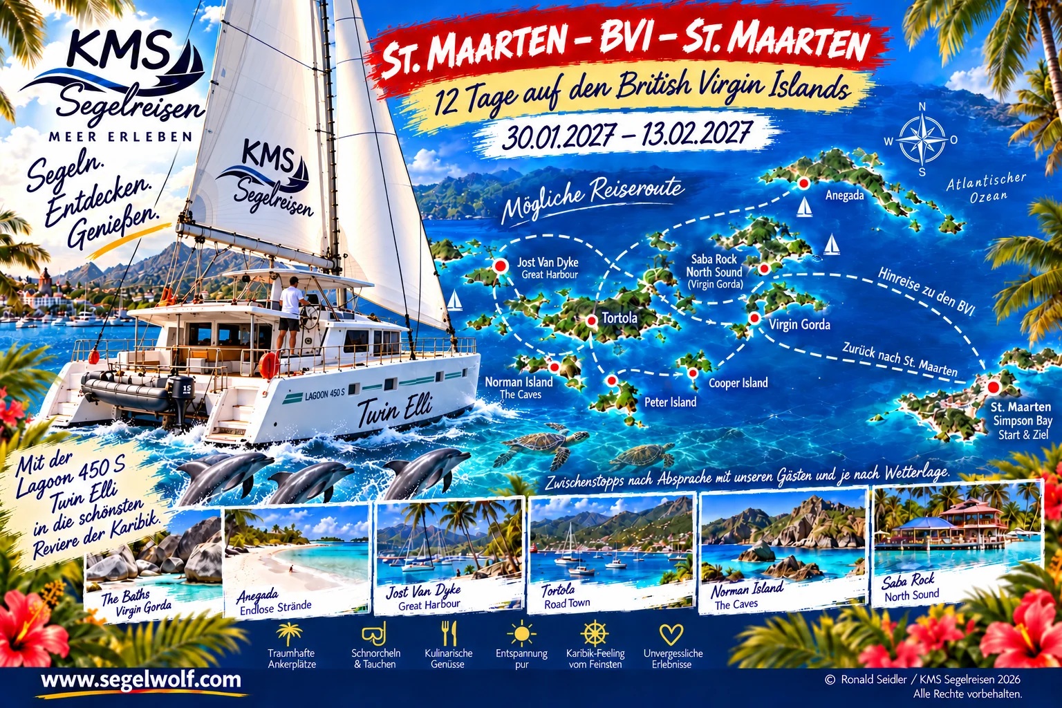 KMS-Reisemotiv zum Segeltörn Zwölf Tage auf den BVI am 30. Januar–13. Februar 2027